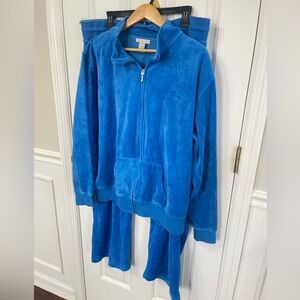 Honey Bunch Blue 2 Piece  Y2K Velour 3X Tracksuit Pull On Pants Zip Hoodie
